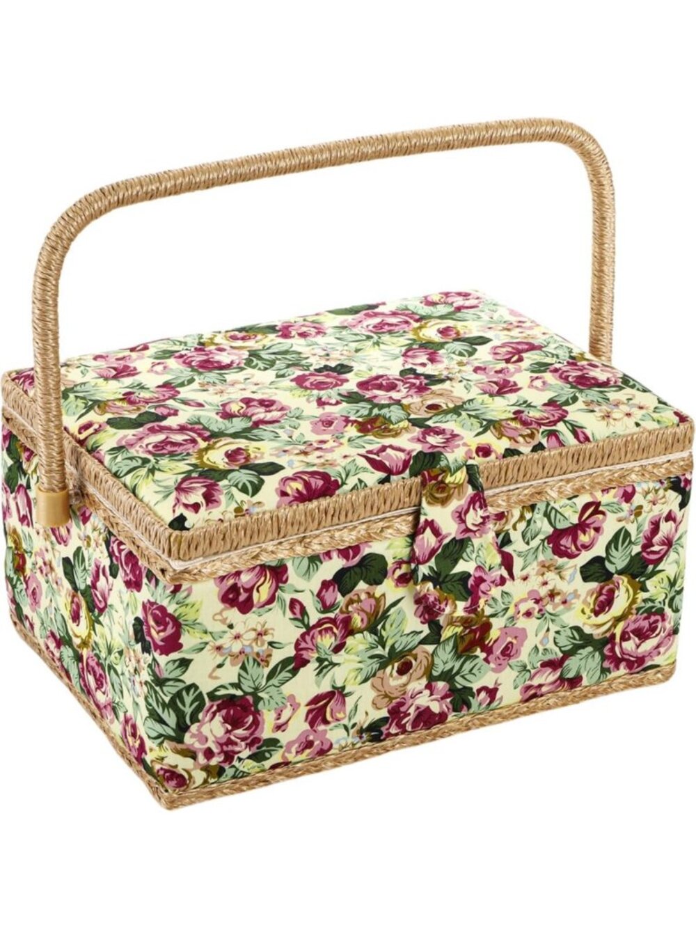 Vintage Floral Sewing Basket with Removable Tray - Large Storage Box for Mending